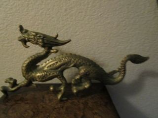 13 Inch Vintage Solid Brass Asian Chinese Dragon Figurine Statue