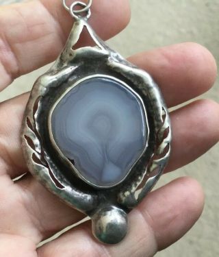 Great Sterling Arts And Crafts Pendant With Agate Stone