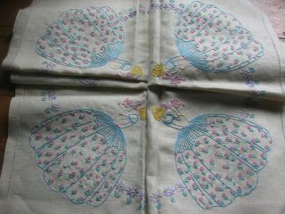 Vintage Tablecloth Irish Linen Hand Embroidered Crinoline Ladies 34 " Sq.