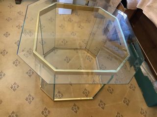 Vintage 70s / 80s Italian Brass bound Heavy Glass Coffee Table with Glass Top 2