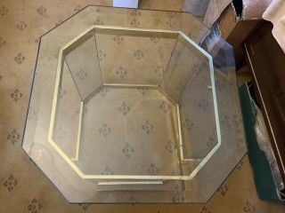 Vintage 70s / 80s Italian Brass bound Heavy Glass Coffee Table with Glass Top 3