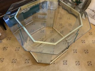 Vintage 70s / 80s Italian Brass bound Heavy Glass Coffee Table with Glass Top 4