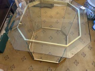 Vintage 70s / 80s Italian Brass bound Heavy Glass Coffee Table with Glass Top 6