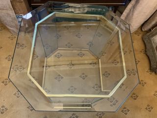 Vintage 70s / 80s Italian Brass bound Heavy Glass Coffee Table with Glass Top 8