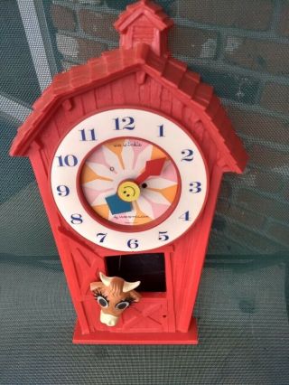 Wee Winkie Wall Clock By Westclox Vintage Rare Red Barn With Cow In Barn