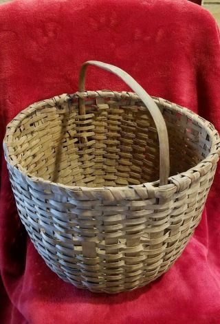 Large Early Antique Vintage Wooden Splint Gathering Basket Farm Find