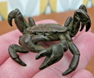Fabulous Lost Wax Cast Bronze Okimono Of Japanese Fighting Crab Meiji Style 2