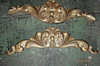2 Antique French Carved Gilded Wooden Finnials Salvaged