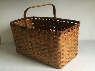 Vintage Hand Woven Folk Art Wicker Rattan Handled Basket 15 " X 9 " X 11 " Tall