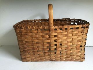 Vintage Hand Woven Folk Art Wicker RATTAN Handled Basket 15 