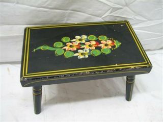 Vintage Hand Painted Wooden Foot Stool Flowers Folk Art Wood Country Decor