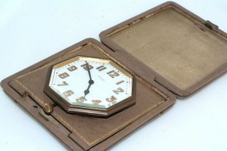 Deco Vintage 8 Day Travel Alarm Clock Octava Watch Co Switzerland W/case