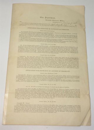 Rare Antique American Civil War Department Wia Info Document 10th Ny Infantry