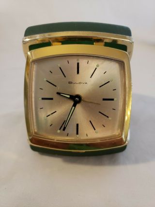 Vintage Green And Gold Bulova Japan Perfect Mcm Travel Alarm Clock