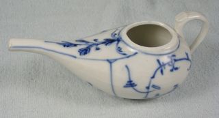 Antique German Blue & White Porcelain Invalid Or Infant Feeder W/ Molded Design
