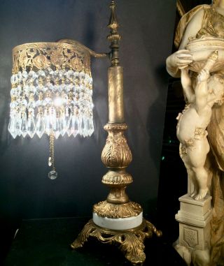 Fine Antique French Gilt Bronze Neoclassic Revival Lamp W/austrian Crystals 1920
