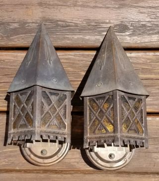 Antique Copper Mission Arts & Crafts Porch Sconce Light Lamp Witch Hat Bungalow