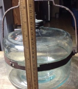 Antique Glass Kerosene Tank With Metal Strap And Drip For Stove