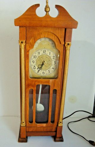 Vintage United Tall 19 " Wood Mini Grandfather Electric Clock 444 Well See