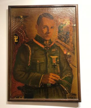 German Ww2 Wwii 1942 Oil Painting On Canvas Of Officer Signed