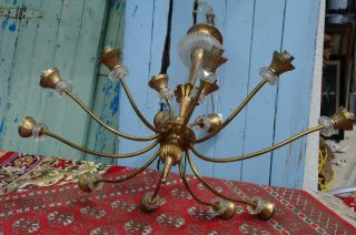 Large Antique French Chandelier 14arm Brass & Cut Glass 1920 