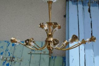 LARGE Antique French Chandelier 14arm Brass & Cut Glass 1920 ' s Hollywood Regency 2