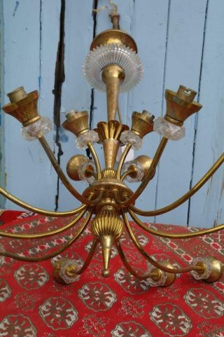 LARGE Antique French Chandelier 14arm Brass & Cut Glass 1920 ' s Hollywood Regency 5