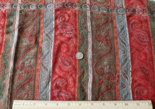 Early Antique Kashmir Wool Paisley Stripe Fabric L - 32 " X W - 27 "