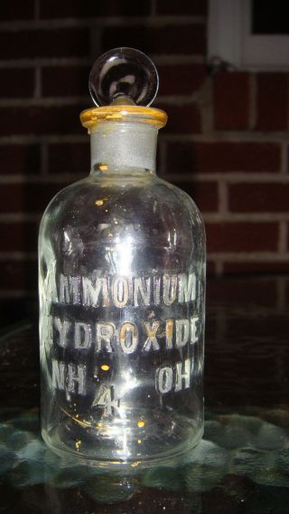 Vintage Embossed Apothecary Lab Bottle With Glass Stopper Ammonium Hydroxide