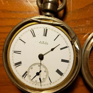 Vintage A.  W.  Co.  Waltham Pocket Watch In Coin Silver Or Silverplate Case