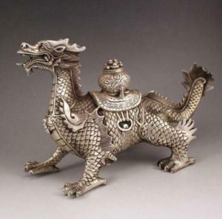 Collectibles Huge Chinese Tibetan Silver Handwork luck Dragon Statue 2