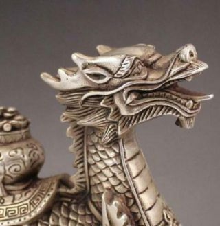 Collectibles Huge Chinese Tibetan Silver Handwork luck Dragon Statue 3