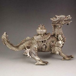 Collectibles Huge Chinese Tibetan Silver Handwork luck Dragon Statue 4