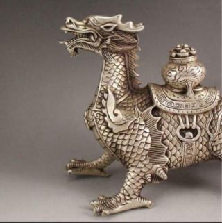 Collectibles Huge Chinese Tibetan Silver Handwork luck Dragon Statue 5