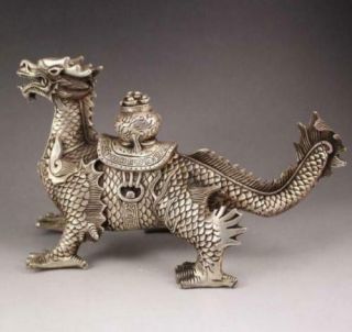Collectibles Huge Chinese Tibetan Silver Handwork luck Dragon Statue 7