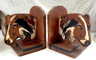 Antique Hand Made/painted Wood Folk Art Bookends - Collie Dogs