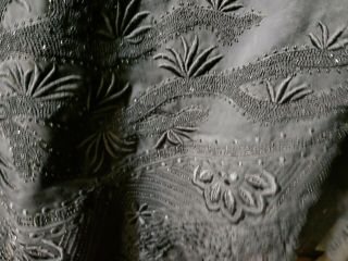 Antique Embroidered shawl black/black flowers Victorian Lace Mourning 5