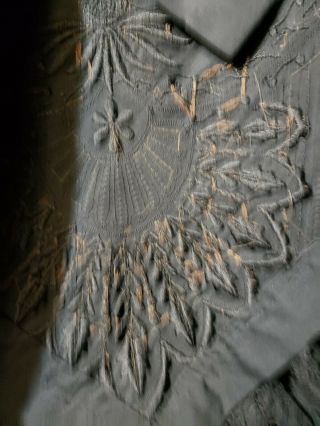 Antique Embroidered shawl black/black flowers Victorian Lace Mourning 7