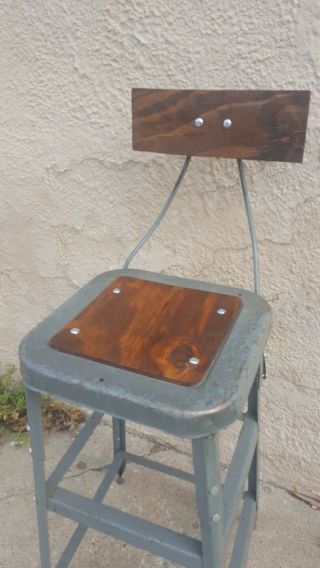 Vintage Industrial Metal Wood Machine Age Drafting Workshop Stool