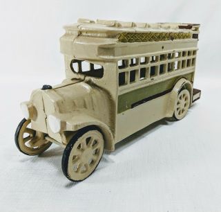 Vtg Cast Iron Toy Double Decker Tour Bus Heavy Collectible Rolling Wheels
