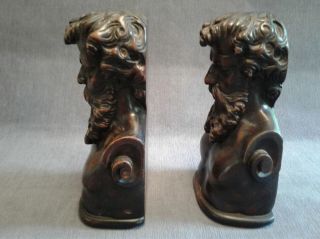 Vintage and Highly Carved Wood Bookends of possibly Socrates. 3