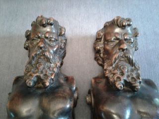 Vintage and Highly Carved Wood Bookends of possibly Socrates. 4