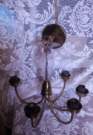 Antique Vintage 5 Arm Brass & Crysral Ceiling Light Fixture Chandelier Sh