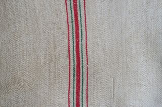Antique European Hemp Grain Sack Christmas Red And Green Stripes