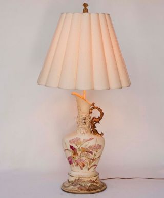 Vintage Porcelain French Style Hand Painted Gilt Gold Pitcher Ewer Table Lamp