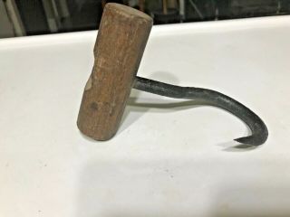 Vintage Hay/ice Bale Hook Hand Forged Iron & Wood Handle