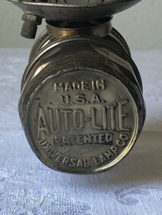 Antique BRASS AUTO - LITE Carbide MINERS LAMP Universal Lamp Co Cap Light 3