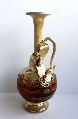 Antique Hand Made Murano Glass Vase Painted 925 Silver