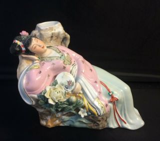 Antique Japanese Export Hand - Painted Porcelain Figural Sleeping Geisha Vase