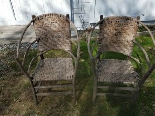 Pair Vintage Old Hickory Barrel Chairs • Stickley Era • Maine Cottage Find